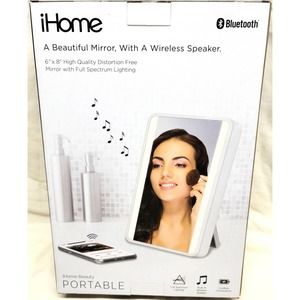 NEW iHome Travel Lighted Vanity Mirror w/ Bluetooth Speaker Portable 6" x 8" NIB
